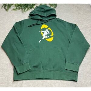 Retro Inspired Nike Mens Green Football Graphic Fleece Hoodie Medium EUC B2